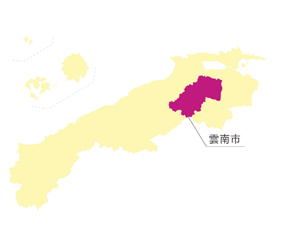 雲南市を示した島根県の地図