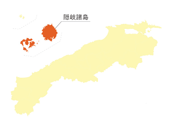 隠岐諸島を示した島根県の地図