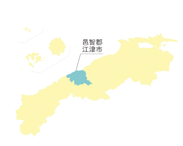 邑智郡江津市を示した島根県の地図