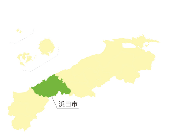 浜田市を示した島根県の地図