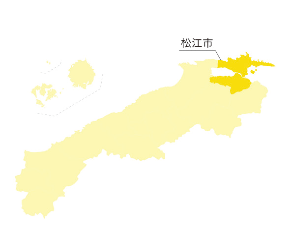 松江市を示した島根県の地図