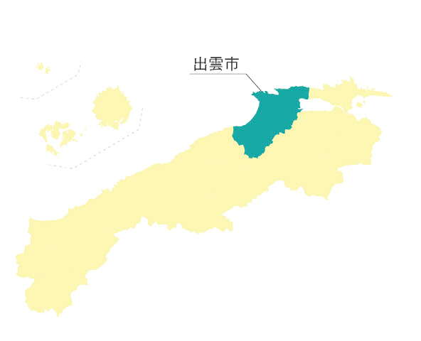 出雲市を示した島根県の地図