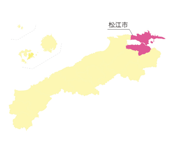 松江市を示した島根県の地図