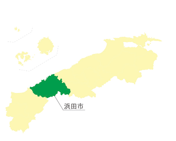 浜田市を示した島根県の地図